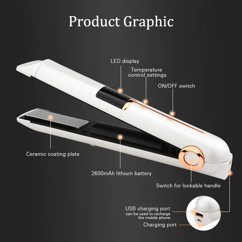 Portable USB Rechargeable Hair Straightener and Curler